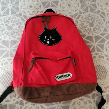 OUTDOOR 고양이 얼굴 자수 레드 백팩