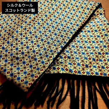 기하학 패턴 실크&울 머플러 스코틀랜드제