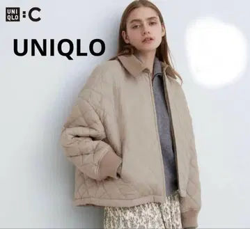 UNIQLO 베이지 퀼팅 다운 자켓 옷깃