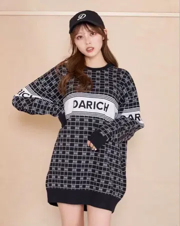 Darich DD 로고 자카드 오버 니트탑 스웨터 블랙