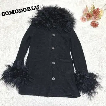 s.2201 [코모도 블루] 니트 자켓 퍼 블랙 긴 길이 M