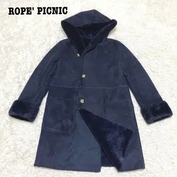 s.2209 [로페피크닉] 무스탕 코트 미들 기장 후드 부착 네이비