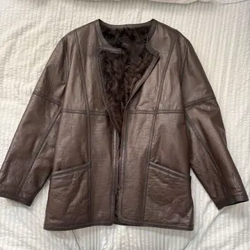 브라운 가죽 퍼 안감 자켓