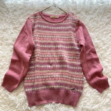 CROCODILE 크로커다일 프론트 총 패턴 니트 L 핑크