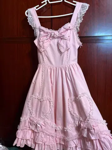 초기 엔젤릭 프리티 하트튤 오버롤 스커트 핑크 펄