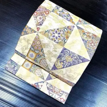 순수 실크 육통 후쿠로 오비 [ 길상 문양 ]