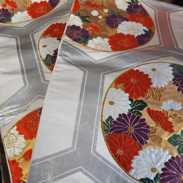 화려한 꽃무늬 실버 후쿠로 오비