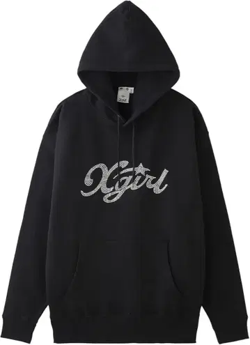 X-girl 큐빅 후드티 후디 맨투맨 로고 블랙 M
