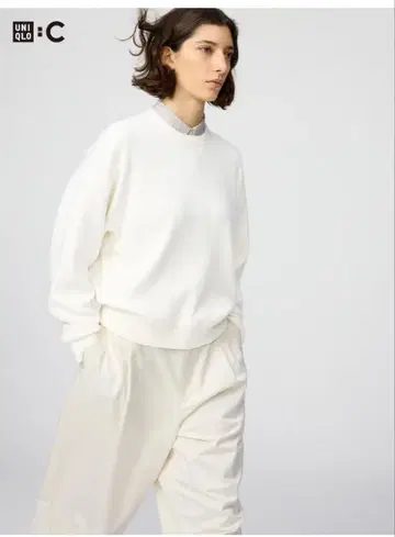 스무스 코튼 크루넥 스웨터 유니클로 화이트 M