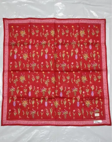 WAKO 꽃무늬 빨간색 대형 스카프