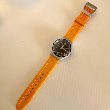 Swatch 아날로그 쿼츠 오렌지 실리콘 밴드 손목시계