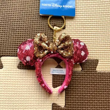 디즈니 미니 머리띠 키체인 도트 핑크