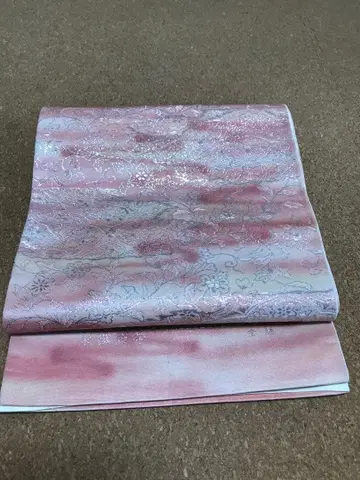 핑크색 바탕 은사 꽃덩굴 문양 전통 후쿠로 오비