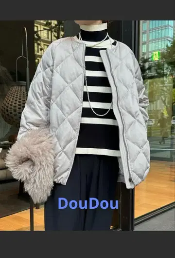 DouDou 노카라 다운 자켓 코트 아우터 여성용 그레이