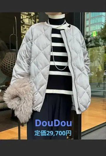 DouDou 노카라 다운 자켓 코트 아우터 여성용 그레이