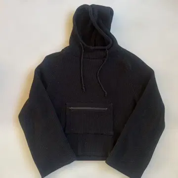 AMERI 블랙 후드 부착 와플 후드티