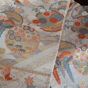 실크 후쿠로 오비 꽃무늬 기하학 패턴