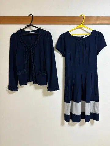 beaute de s.mile 프릴 가디건과 드레스 세트 M 네이비