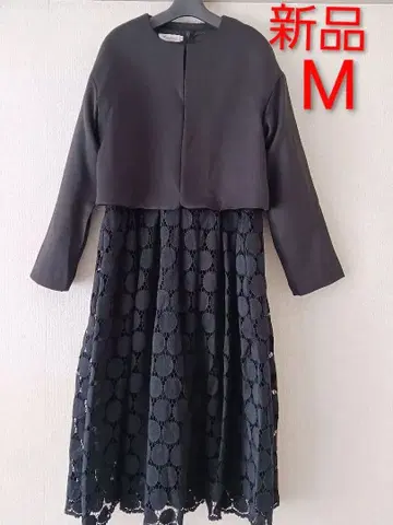 새상품 포멀: 레이스 롱 원피스 & 숏 자켓 블랙/M