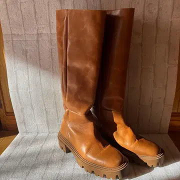 자라 ZARA 36 23cm 롱 부츠 가죽 부츠 카멜 브라운