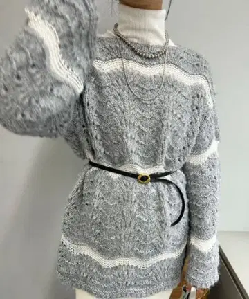 [ 새상품급 ] SHENERY 시스루 패턴 튜닉 니트 풀오버