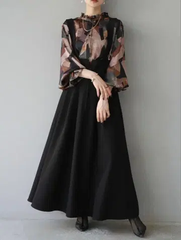 lumier 2WAY 플레어 오버롤 스커트/블랙