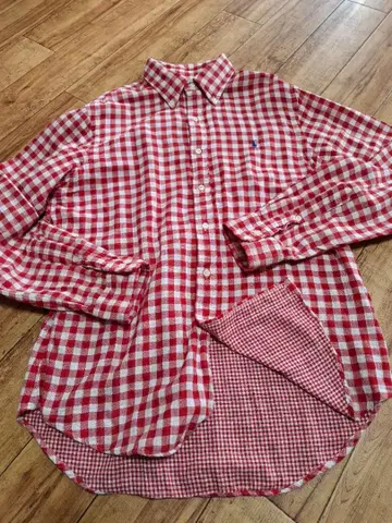 [ 블랙 프라이데이 ] 랄프 로렌 빨간색과 화이트 체크 버튼 다운 셔츠