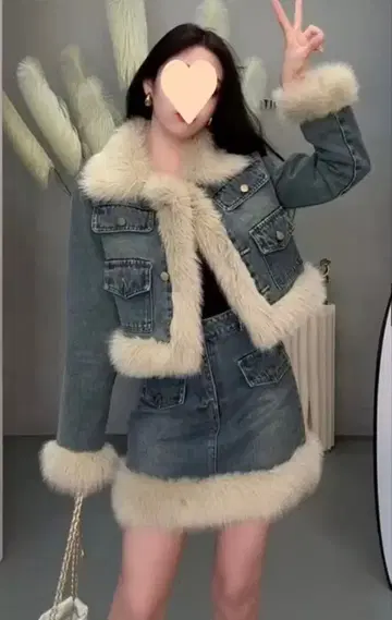 숏 기장 자켓 x 미니 스커트 퍼 데님 셋업[gc286]