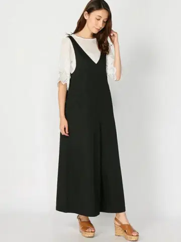 새상품 글로벌 워크 백리본 콤비네존 (L) 블랙 올인원