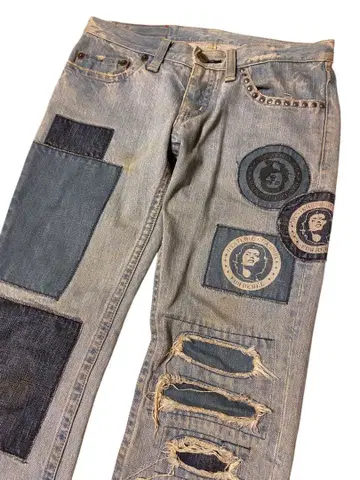 hysteric glamour 패치워크 데미지 데님 팬츠