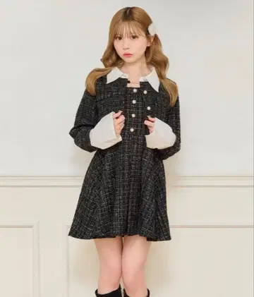 아프레 주르 트위드 미니 원피스 숏 자켓 세트