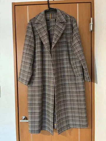 체크 무늬 롱 기장 캐주얼 코트