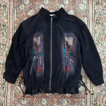 아트 프린트 브라운 집업 자켓