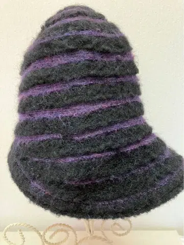 CA4LA 스트라이프 니트 모자 그레이 보라색