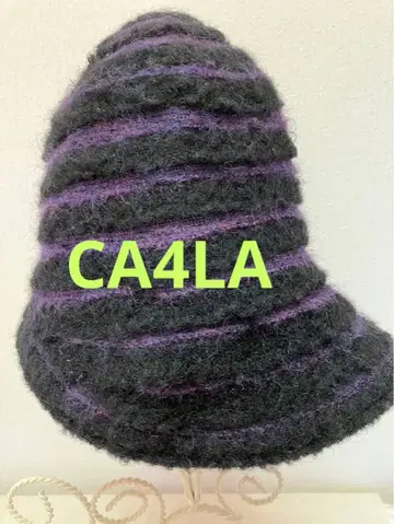 CA4LA 스트라이프 니트 모자 그레이 보라색