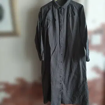 무인양품 린넨 세탁 마감 셔츠 원피스 차콜