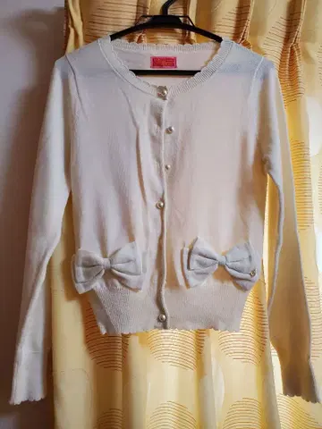 BABY 가디건 오프화이트 리본 스캘럽 가디건