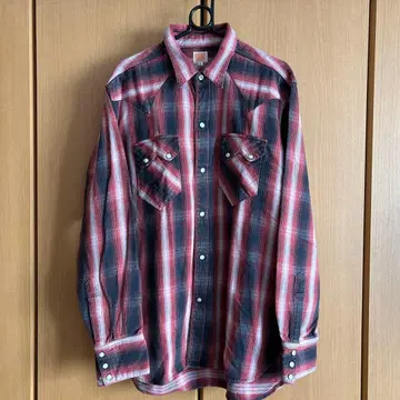 SUGAR CANE 레드 블랙 체크 플란넬 셔츠 L 사이즈