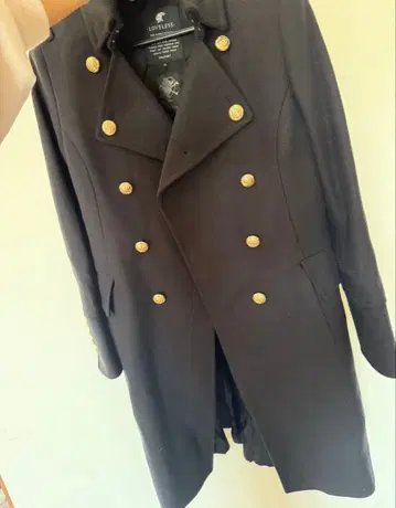 LOVELLESS 네이비 블랙 더블 브레스트 롱 코트