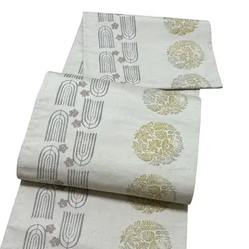 A 2 후쿠로 오비 전통  설륜 베이지 순수 실크