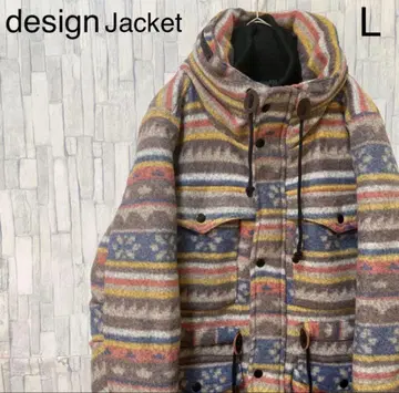 디자인 플리스 패딩 자켓 올 패턴 긴팔 사이즈 L 빈티지 눈 패턴