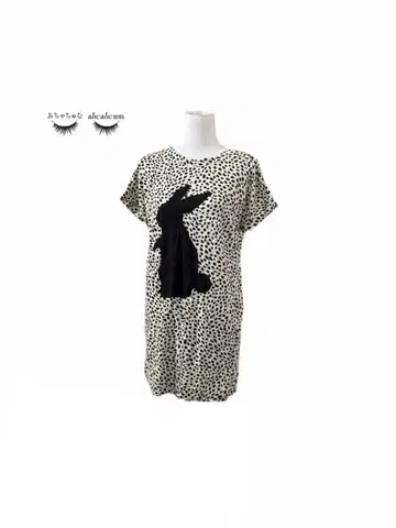 # ahcahcum 아차츄무 토끼 패치워크 표범 무늬 반팔 원피스
