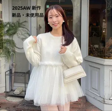 도트 튤 도킹 페플럼 니트 화이트