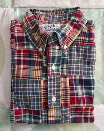 라브라도 리트리버 패치워크 체크 무늬 버튼 다운 셔츠