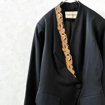 AGGIE GREY'S 노카라 자켓 자수 모 100% 포켓 부착