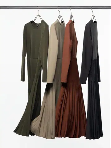 유니클로 플리츠 원피스 콤비네이션 원피스 긴팔 원피스