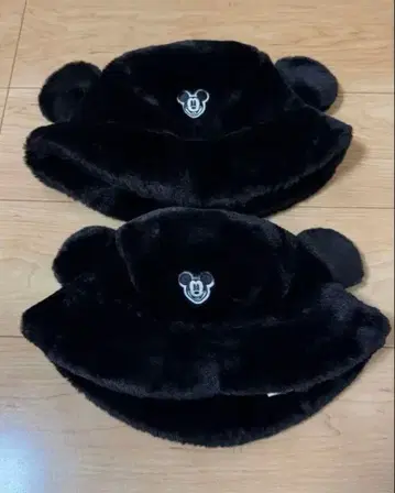 디즈니 리조트 미키 귀 달린 블랙 퍼 햇 2개 세트