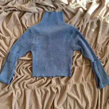 리브 편직 터틀넥 숏 기장 스웨터