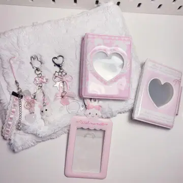 콜렉트북 핑크 벨보아 화이트 비즈 키링 폴라로이드 홀더