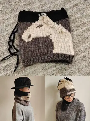 투웨이 말 손뜨개질 니트 넥워머 모자